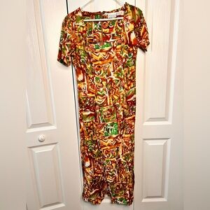 Studio C Women’s Colorful Abstract Print‎ Midi Slit Dress Size 8 Vintage Boho